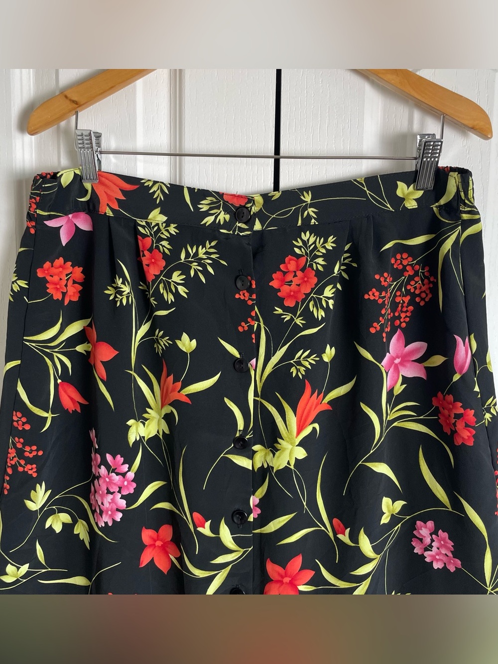 Jaclyn Smith Floral Maxi Skirt Women’s XL Black Colorful VTG 90s Pull On Elastic - Picture 3 of 13